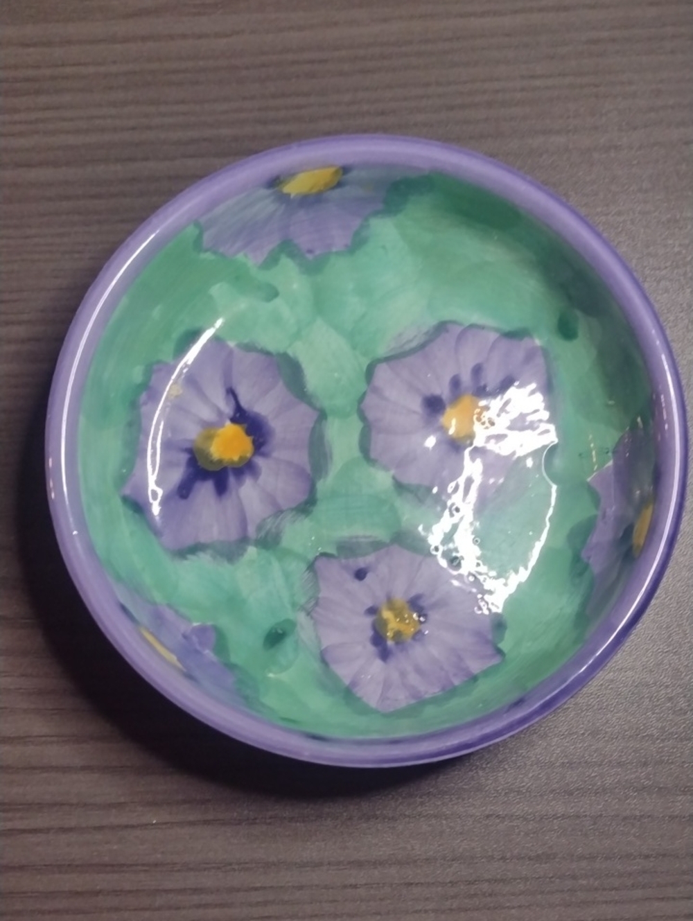 Hand-Painted Floral Ceramic Bowl in Lavender and Green